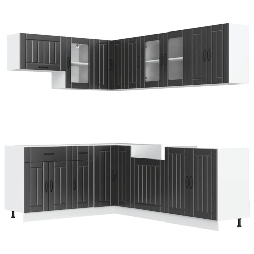 Berkfield 11 Piece Kitchen Cabinet Set Lucca Black Engineered Wood 1
