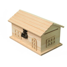Wooden Coin Bank Piggy Bank with Lock Small House Design Unfinished DIY Painting Gift for Kids
