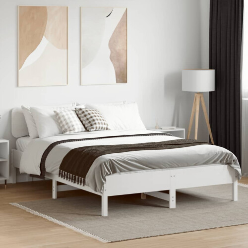 Berkfield Bed Frame without Mattress White 135x190 cm Double Solid Wood Pine 2