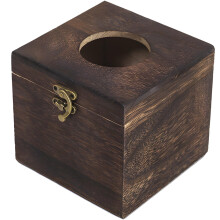 Wooden Tissue Box Cover with Antique Brass Clasp, Rustic Square Holder for Bathroom or Living Room Decor