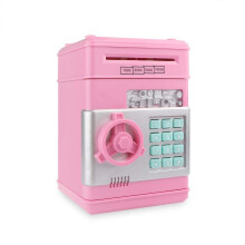 Electronic Piggy Bank ATM Password Money Box with Automatic Deposit System for Kids, Pink Safe Box