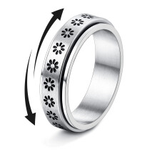 Stainless Steel Spinner Fidget Ring for Anxiety Relief, Moon Star Sun Flower Heart Design, Unisex Size 8