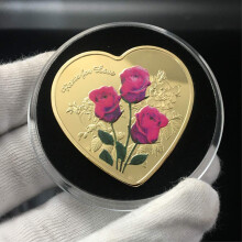 Gold Plated Heart Shaped Rose Love Coin Romantic Wedding Anniversary Collectible Keepsake