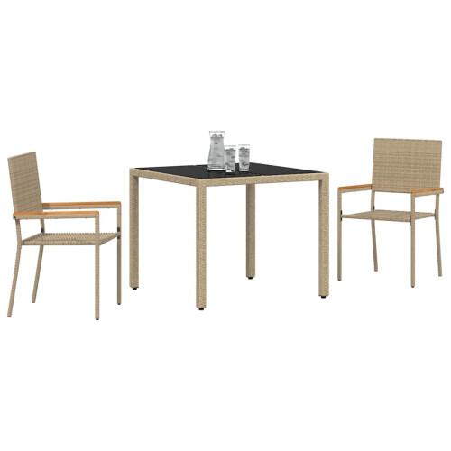 Berkfield Garden Dining Set 3 pcs Beige Poly Rattan 2