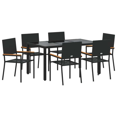 Berkfield Garden Dining Set 7 pcs Black Poly Rattan 1