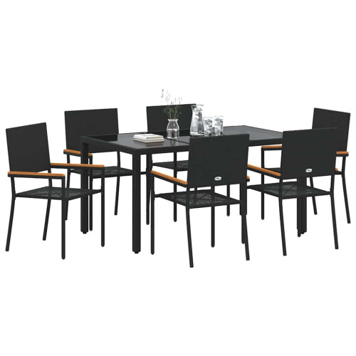 Berkfield Garden Dining Set 7 pcs Black Poly Rattan 2