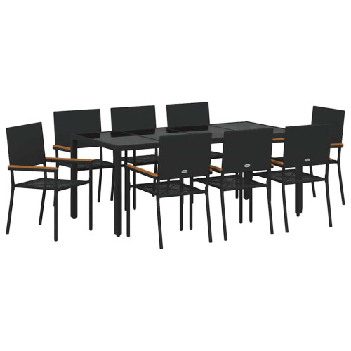 Berkfield Garden Dining Set 9 pcs Black Poly Rattan 1