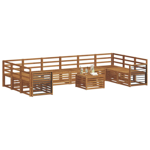 Berkfield Sofa Sets 11 pcs Natural Solid Acacia Wood 2