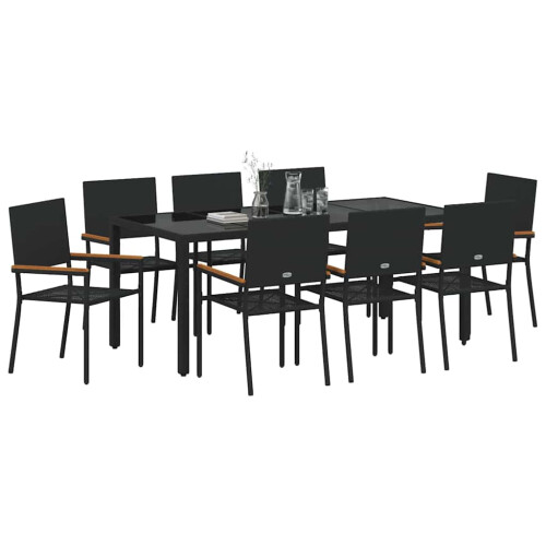 Berkfield Garden Dining Set 9 pcs Black Poly Rattan 2