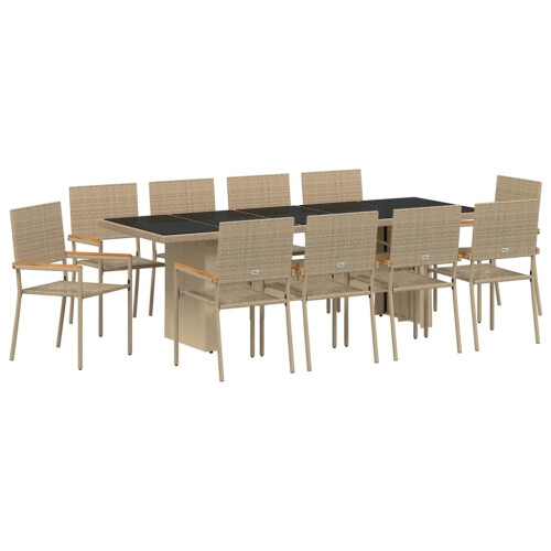 Berkfield Garden Dining Set 11 pcs Beige Poly Rattan 1