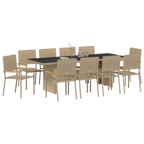 Berkfield Garden Dining Set 11 pcs Beige Poly Rattan 2