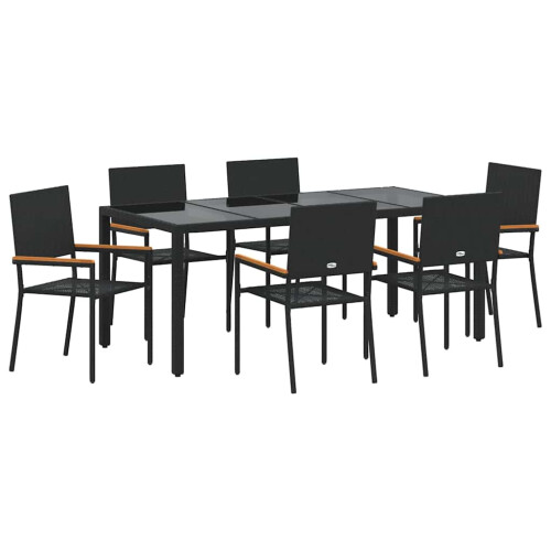 Berkfield Garden Dining Set 7 pcs Black Poly Rattan 1