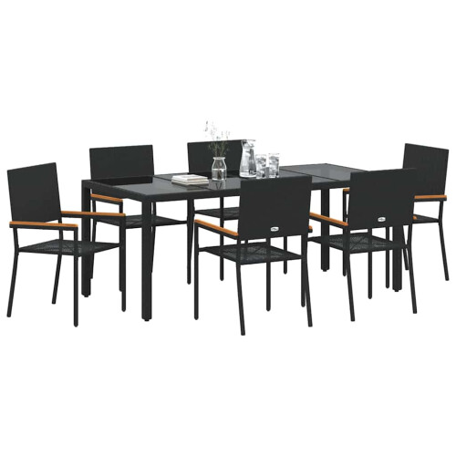Berkfield Garden Dining Set 7 pcs Black Poly Rattan 2