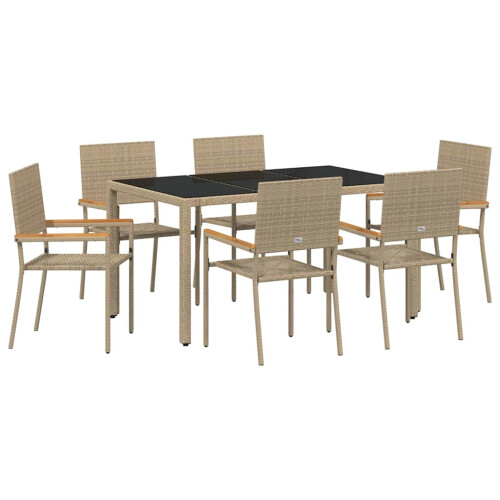 Berkfield Garden Dining Set 7 pcs Beige Poly Rattan 1