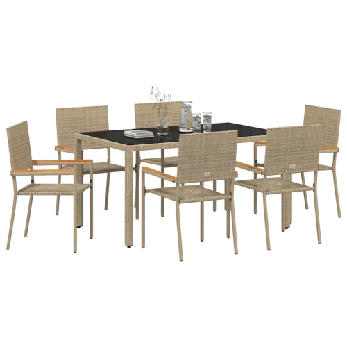 Berkfield Garden Dining Set 7 pcs Beige Poly Rattan 2