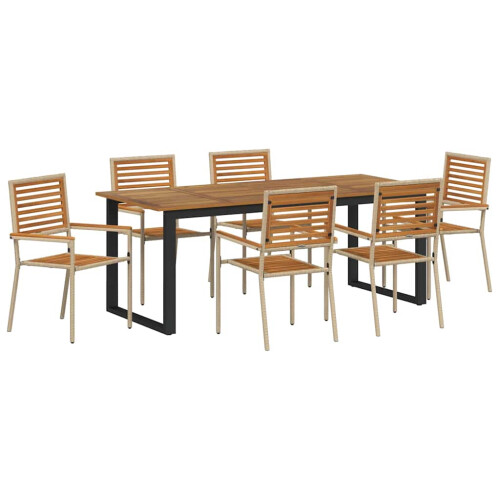 Berkfield Garden Dining Set 7 pcs Beige Solid Acacia Wood 1