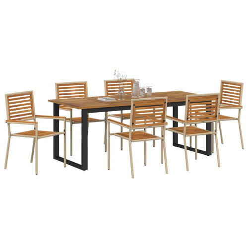 Berkfield Garden Dining Set 7 pcs Beige Solid Acacia Wood 2
