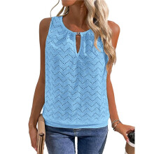 Women'S Eyelet Embroidery Hollow Out Casual Tank, Summer Cool Comfy Sleeveless Loose Shirts Sky XL