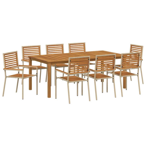 Berkfield Garden Dining Set 9 pcs Beige Solid Acacia Wood 1