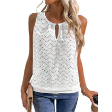 Women'S Eyelet Embroidery Hollow Out Casual Tank, Summer Cool Comfy Sleeveless Loose Shirts White L