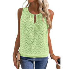 Women'S Eyelet Embroidery Hollow Out Casual Tank, Summer Cool Comfy Sleeveless Loose Shirts Yellow-Green XXL