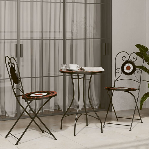 Berkfield Bistro Chairs Foldable 2 pcs Terracotta and White Ceramic 2