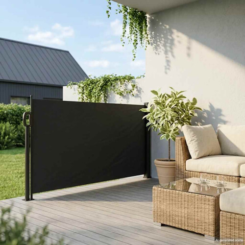 Berkfield Retractable Side Awning Black 120x600 cm 2