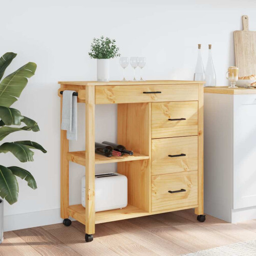 Berkfield Kitchen Trolley MONZA 84x40x88.5 cm Solid Wood Pine 2