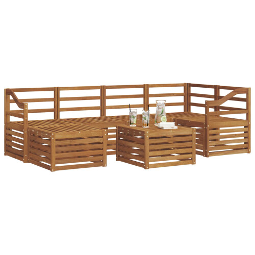 Berkfield Sectional Sofa Set 7 pcs Natural Solid Acacia Wood 2