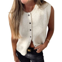 Sweater Vest Women 2025 Spring Summer Casual - Knit Sleeveless Button Down Tank Tops Trendy Clothes Apricot M