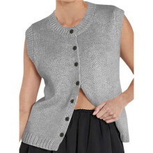 Sweater Vest Women 2025 Spring Summer Casual - Knit Sleeveless Button Down Tank Tops Trendy Clothes Grey L