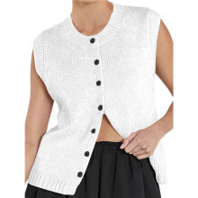 Sweater Vest Women 2025 Spring Summer Casual - Knit Sleeveless Button Down Tank Tops Trendy Clothes White L