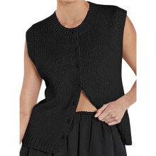 Sweater Vest Women 2025 Spring Summer Casual - Knit Sleeveless Button Down Tank Tops Trendy Clothes Black L