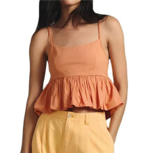 Women Y2k Ruffle Hem Spaghetti Strap Going Out Crop Tops Sleeveless Babydoll Cami- Shirts Orange Color L