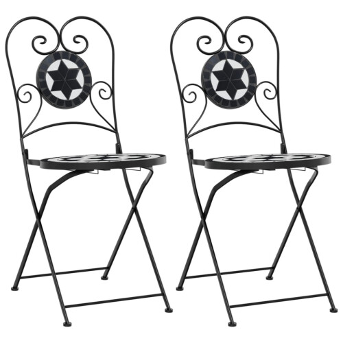 Berkfield Bistro Chairs Foldable 2 pcs Black and White Ceramic 1