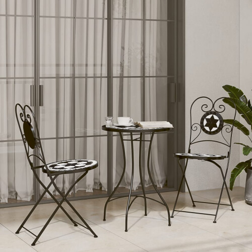 Berkfield Bistro Chairs Foldable 2 pcs Black and White Ceramic 2