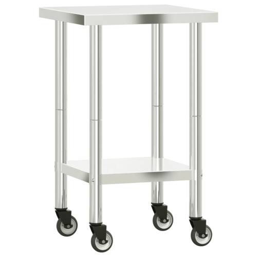 Berkfield Kitchen Work Table with Wheels 55x55x85 cm Stainless Steel 1