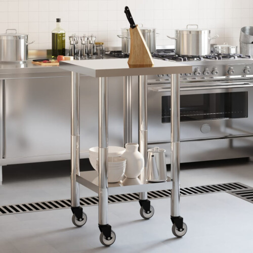 Berkfield Kitchen Work Table with Wheels 55x55x85 cm Stainless Steel 2