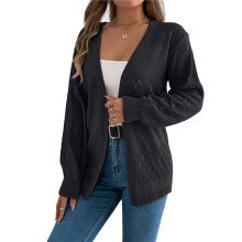 Womens Summer Crochet Cardigan Long Sleeve Light-Weight Casual Knit Sweaters Black M