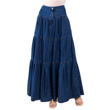 Lange Jeans-Denim-Maxiröcke mit Stufen und Knopfleiste und Hoher Taille für Damen Dunkelblau L