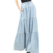 Women'S Long Jean Denim Tiered Button Down High Waisted Maxi Skirts Light  XL