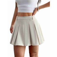 Pleated Skirts for Women High Waist Skater- Tennis Skirt A- Cheerleader Skirt Apricot S