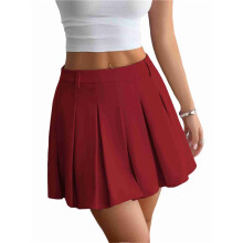 Pleated Skirts for Women High Waist Skater- Tennis Skirt A- Cheerleader Skirt Wine Red S