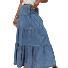 Women'S Long Jean Denim Tiered Button Down High Waisted Maxi Skirts  XL