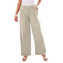 Wide Leg Dress Pants Women'S High Waisted Dressy Trousers Beige L