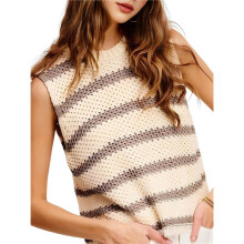 Women'S Europe and US Wind Loose Type Round Neck Halter Clip Striped Women'S Bottoming Shirt Sweater Khaki S