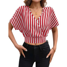 Womens Dressy Casual Shirts Short Sleeve V Neck Work Blouse Business Casual Summer Tops 2025 Red M