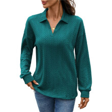 Women'S 2025 Autumn and Winter Solid Color Pullover Sweater Loose Lapel Long Sleeve Top XL