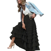 Women'S Long Maxi Tulle Skirts A  Ruffle High Waisted Tiered Layered Mesh Tutu Skirt Petticoat Black L