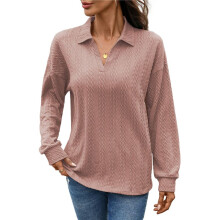 Women'S 2025 Autumn and Winter Solid Color Pullover Sweater Loose Lapel Long Sleeve Top S